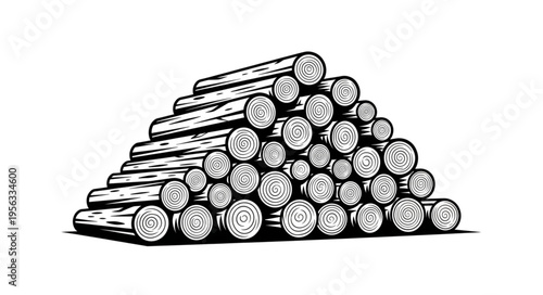 Detailed Illustration of a Stacked Pile of Logs.