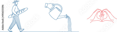 Vector illustration of minimalist line art showing cultural, nurturing, and love themes with expressive symbolic design