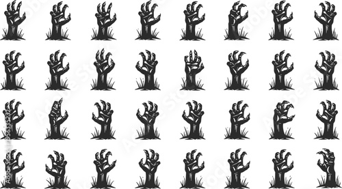 Vector illustration of zombie hand silhouettes emerging from the ground with horror and Halloween themed design