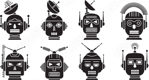 Retro-Futuristic Robot Head and Android Icons