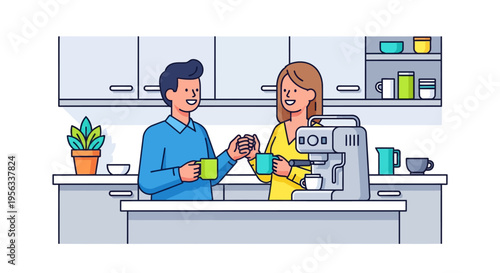 Colleagues Having Coffee Break in Modern Kitchenette