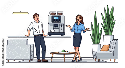 Colleagues Laughing Near Office Coffee Machine