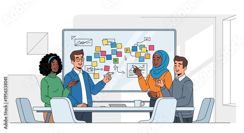 Diverse Team Brainstorming With Sticky Notes