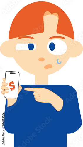 worried man using smartphone money problem illustration