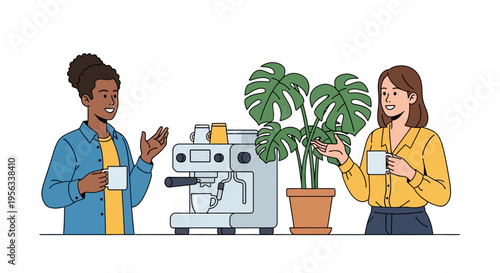 Diverse Colleagues Talking by Coffee Station