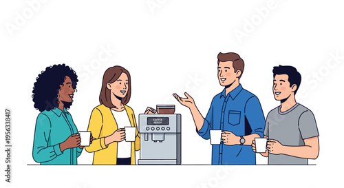 Diverse Coworkers Chatting by Office Coffee Machine