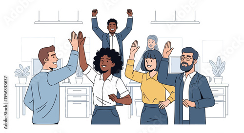 Diverse Team High Fiving for Success