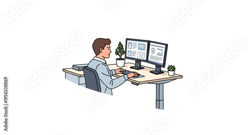 Professional Employee Working at Standing Desk