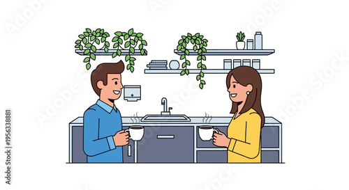 Smiling Coworkers Chatting During Coffee Break