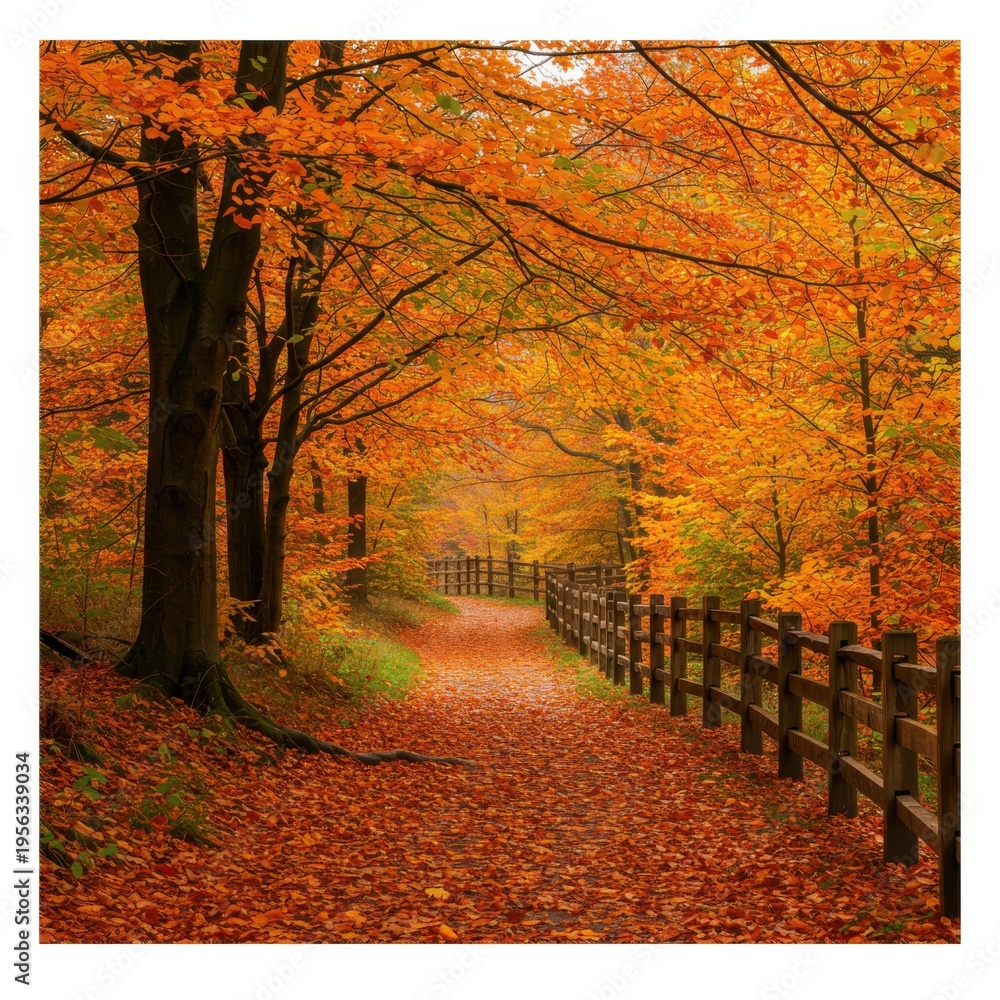 Obraz premium Autumn path through vibrant fall foliage