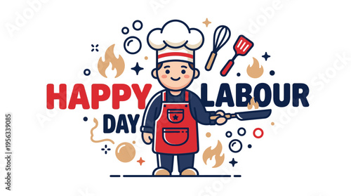 Celebrating a cheerful chef in a festive culinary themed illustration for labour day