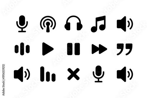 Audio icons for music and podcast  various symbols