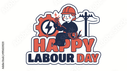 Colorful Labour Day celebration illustration highlighting workers and industry themes with cheerful cartoon character design
