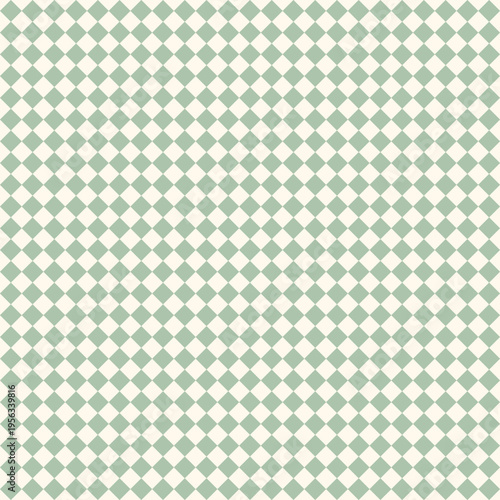 Seamless light green and ivory geometric diamond grid pattern. Modern tiling background for wallpaper, packaging, textile, branding, and web design.