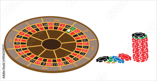 Roulette wheel whit chips off differend colors