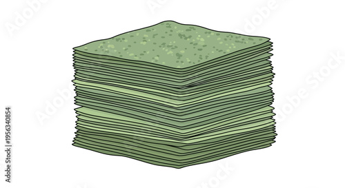 Stack of green paper coasters together.