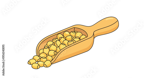 Wooden scoop with yellow grains.