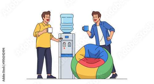 Colleagues Laughing by Office Water Cooler