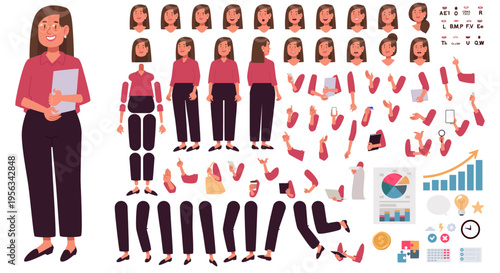 Set for creating a business woman character with various emotions, gestures, and actions