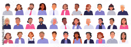 Set of flat style avatars featuring business men and women of varying ages and race