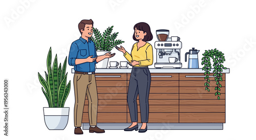 Friendly Coworkers Having Coffee Break Conversation