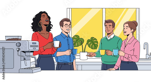 Happy Coworkers Chatting During Coffee Break