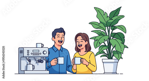 Happy Coworkers Sharing Coffee in Breakroom