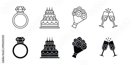 Wedding symbols and icons in black and white