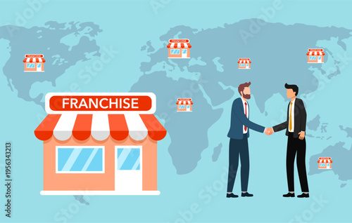 Franchise network business model concept. Illustration for website, landing page, mobile app, poster and banner. Trendy flat vector illustration