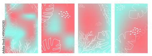 Summer set poster Abstract colorful gradient and floral element mesh background. Design social media posts, landing pages, and apps. Vector illustration.