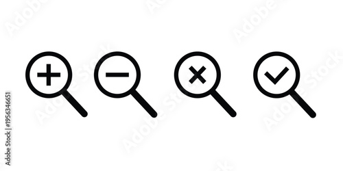 Plus, Minus, Multiplication, and Check Mark Symbols for UI and Digital Interfaces"