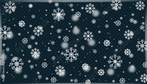 Snowflakes falling on a dark blue background