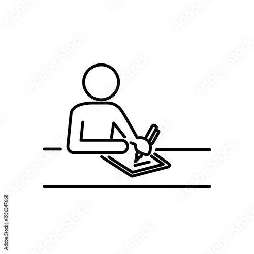 受付で用紙に記入している人の線画アイコン