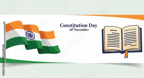 Indian flag waving beside an open book on constitution day november 26 symbolizing national pride and legal documentation