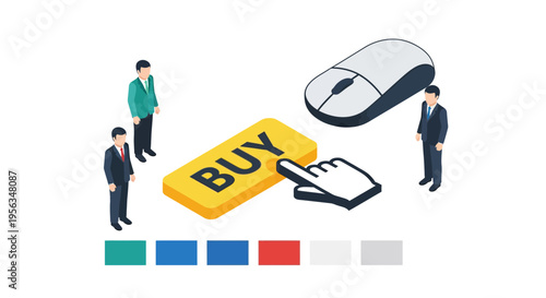Businessmen with buy button and mouse.