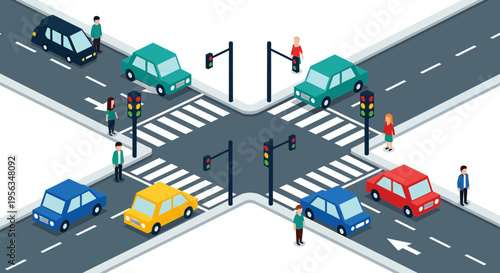 Cars Waiting at Crossroads Intersection.