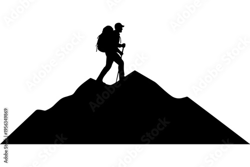 Silhouette of Hiker Reaching Mountain Summit
