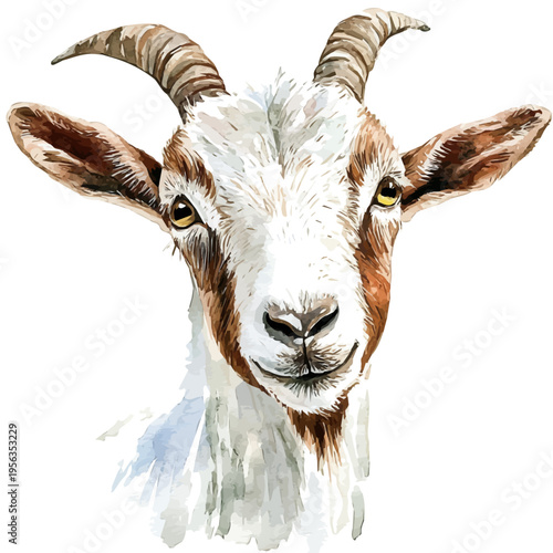 Goat, beautiful watercolor illustration with vivid colors and detailed vector style, isolated on a white background.
