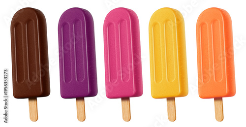 POPSICLES SEEN FROM THE SIDE IN MANY FLAVORS AND COLORS