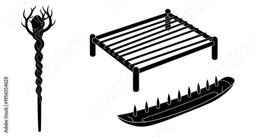Medieval torture devices on a white background