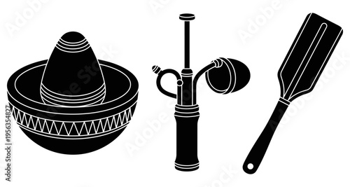 Mexican molcajete mortar pipe and shovel