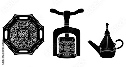 Traditional arabian coffee tools and tray