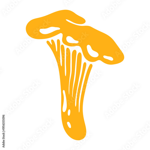 Chanterelle Mushroom. Wild edible forest fungi with wavy yellow orange cap and forked ridges, autumn mycology harvest, gourmet organic food. Vector flat illustration