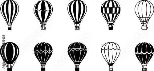  set of Hot air balloon icons set. Simple set of hot air balloon vector icons for web design black vector on a white background