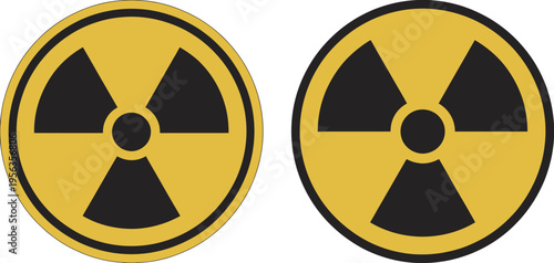 Radiation icon set, circular radioactive hazard sign, nuclear safety and danger symbol, atomic energy warning, caution label, minimal flat vector illustration.
