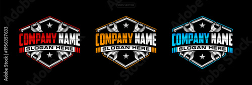 Auto Service repair vector logo badge emblem design template isolated on black background