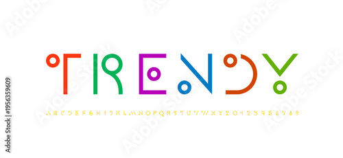 Art font, colorful alphabet, letters from A, B, C, D, E, F, G, H, I, J, K, L, M, N, O, P, Q, R, S, T, U, V, W, X, Y, Z and numbers from 0, 1, 2, 3, 4, 5, 6, 7, 8, 9 for logo design, vector 10EPS