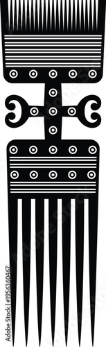 African Vintage Hair Pick Silhouette - Vector Design Illustration
