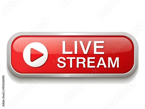 red live stream button icon with play symbol glossy web interface design isolated on white background