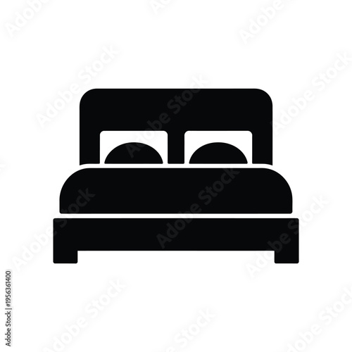 Simple black silhouette of a double bed with two pillows shown